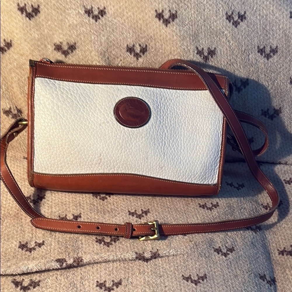 Vintage 90s Classic Dooney & Bourke Brown and White Leather Crossbody Bag